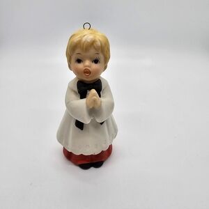 Vintage Praying Choir Boy HOMCO #5552 Bisque Porcelain Christmas Ornament 3.75"